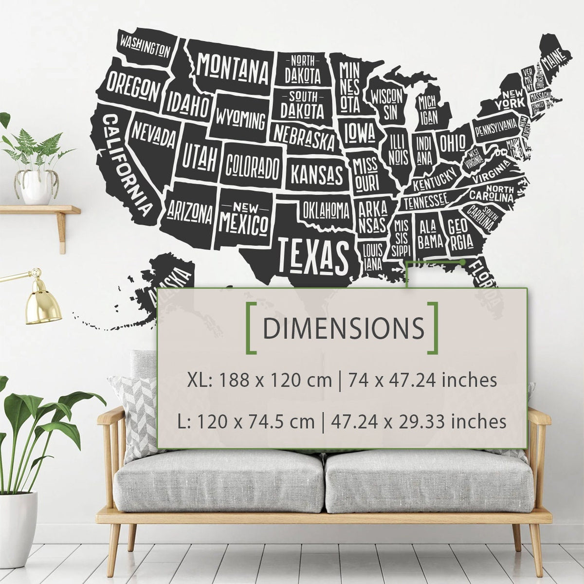 USA Map Wall Decal: America Home & Office Decor