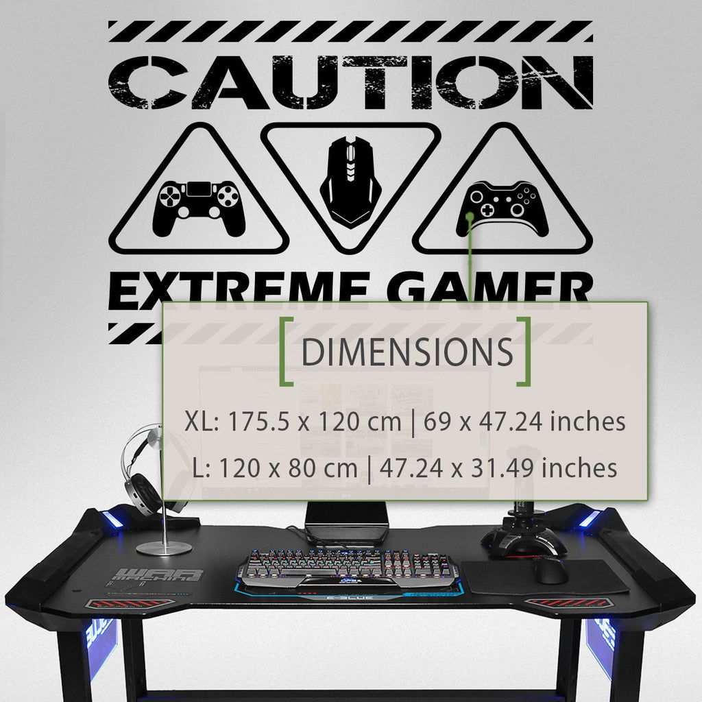 Caution Extreme Gamer Wall Decal, Gamer Room Decor, Battlestation Sticker