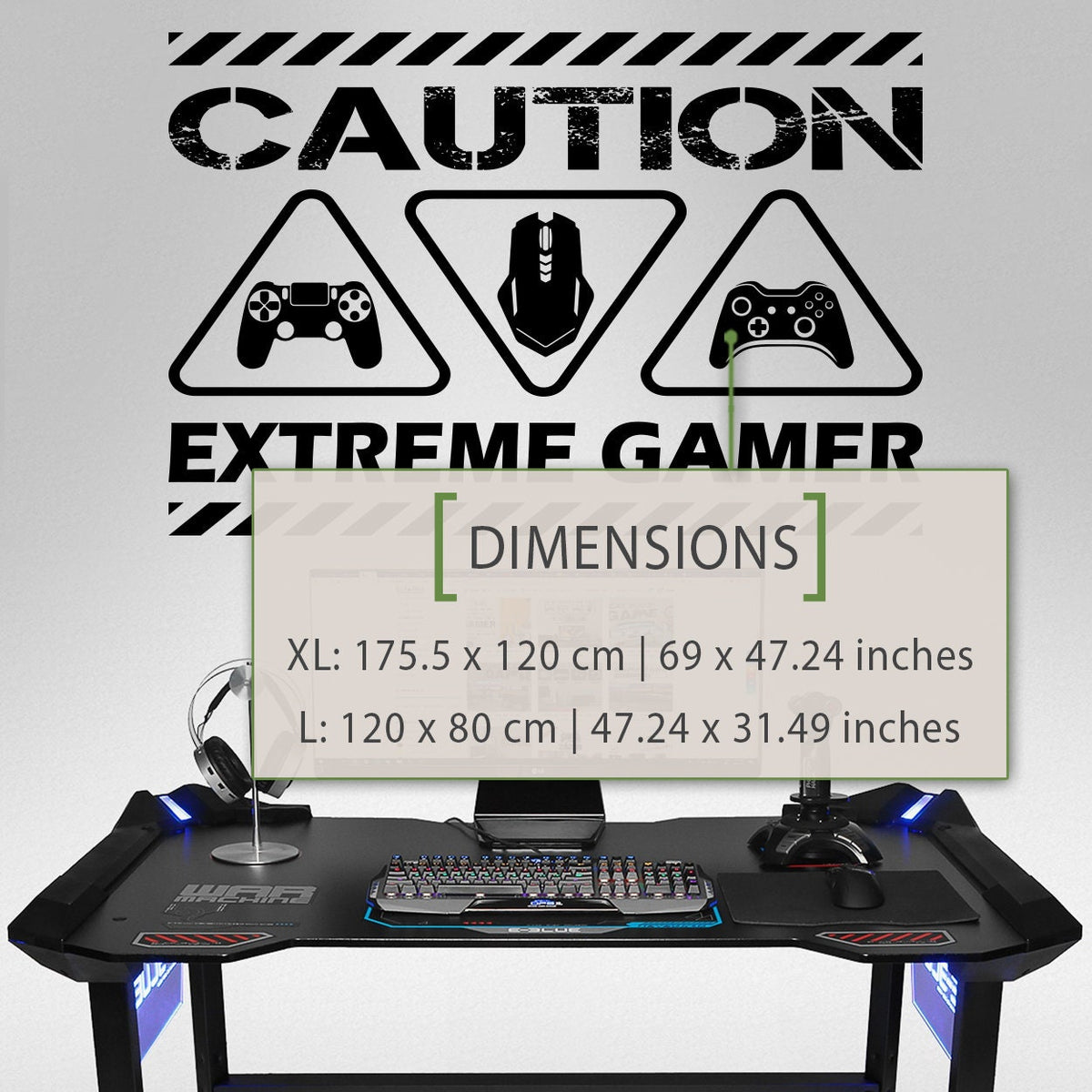 Caution Extreme Gamer Wall Decal, Gamer Room Decor, Battlestation Sticker