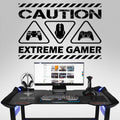 Caution Extreme Gamer Wall Decal, Gamer Room Decor, Battlestation Sticker