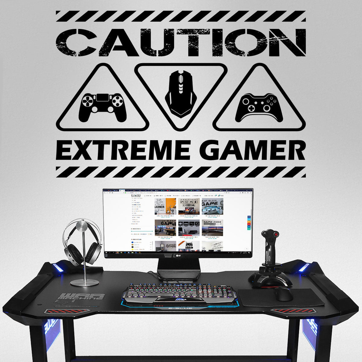Caution Extreme Gamer Wall Decal, Gamer Room Decor, Battlestation Sticker