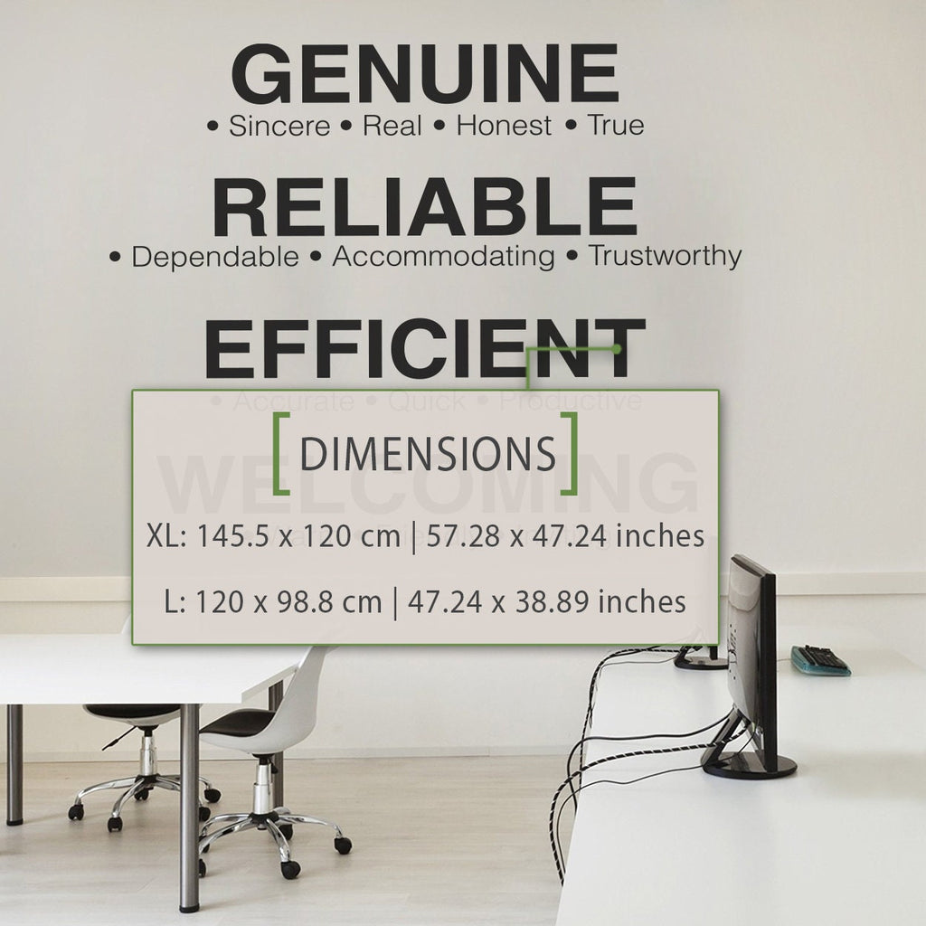 Inspirational Office Values Wall Decal: Motivational Typography Art