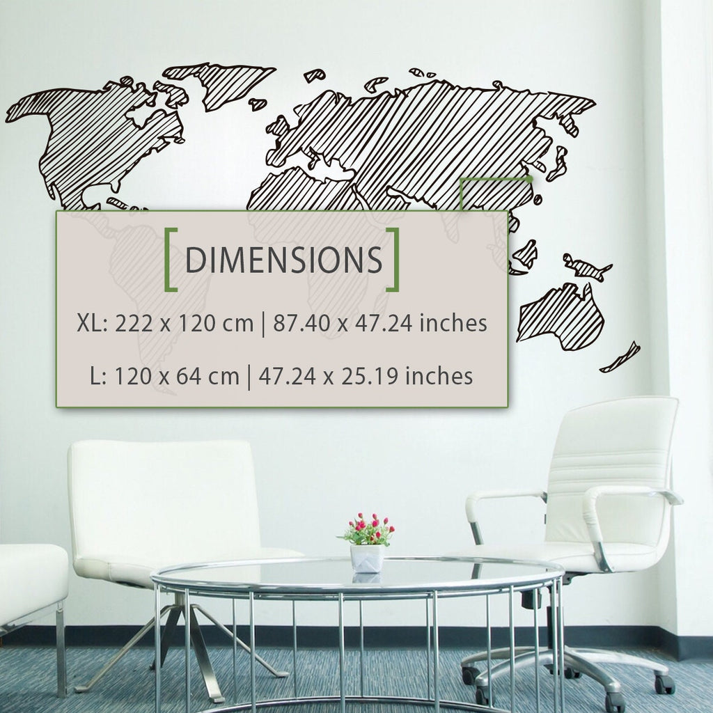 Sketch World Map Wall Decal: Kids Room, Office Decor