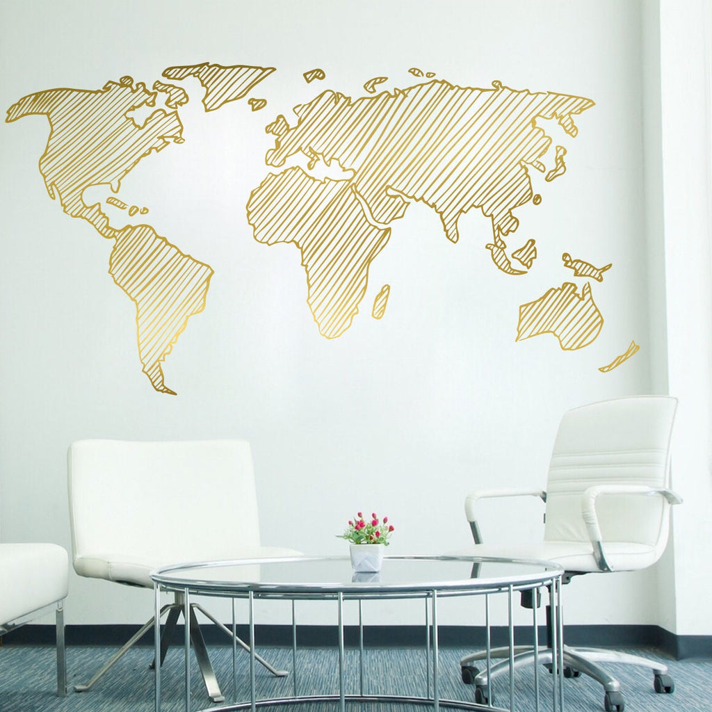 Sketch World Map Wall Decal: Kids Room, Office Decor
