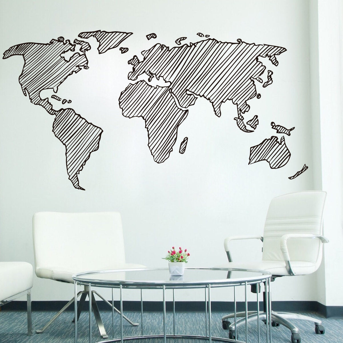Sketch World Map Wall Decal: Kids Room, Office Decor