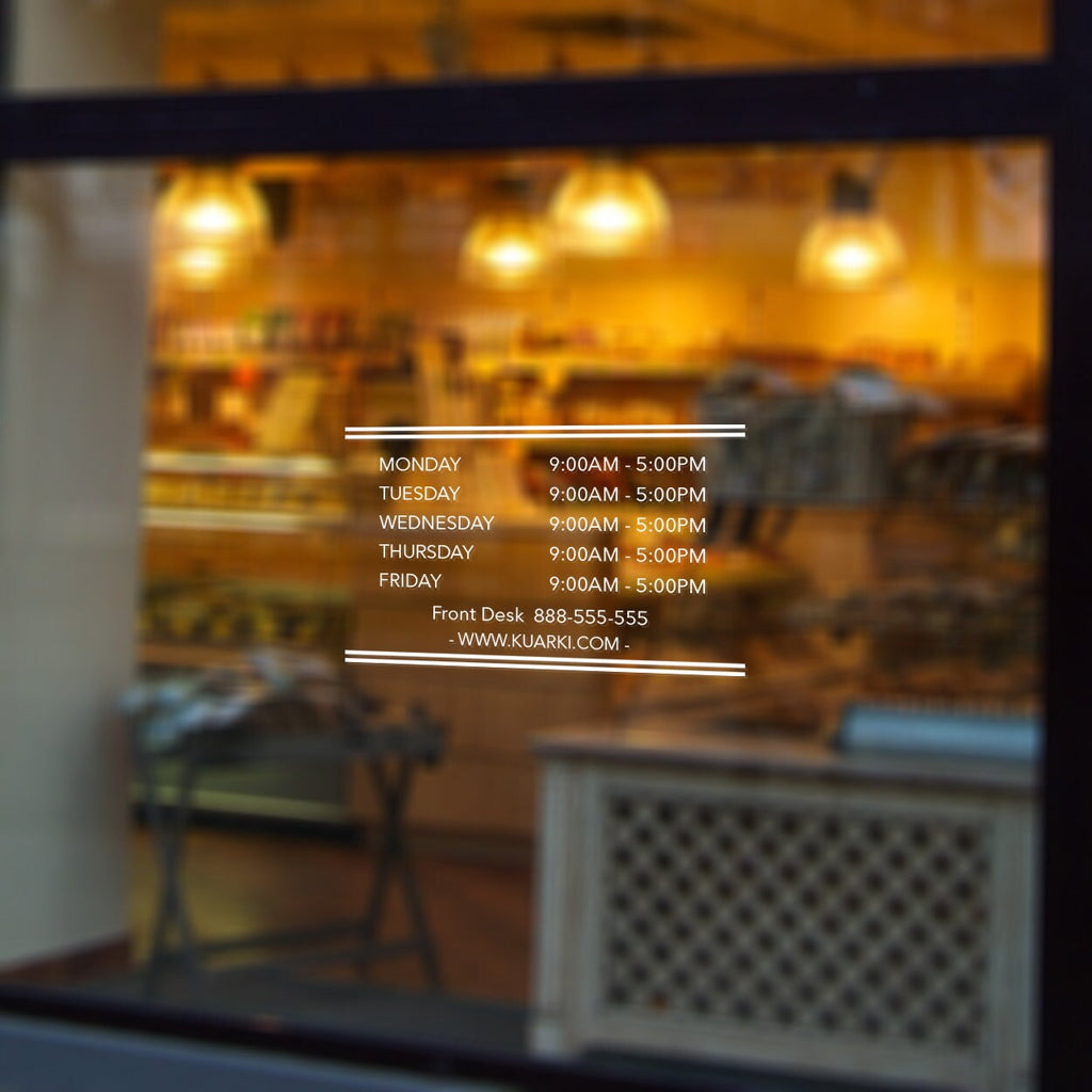 Business Hours Vinyl Decal - Storefront Window Sign