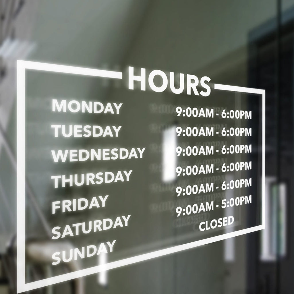 Business Hours Decal: Store Front Window Sign, Boutique Office Decor