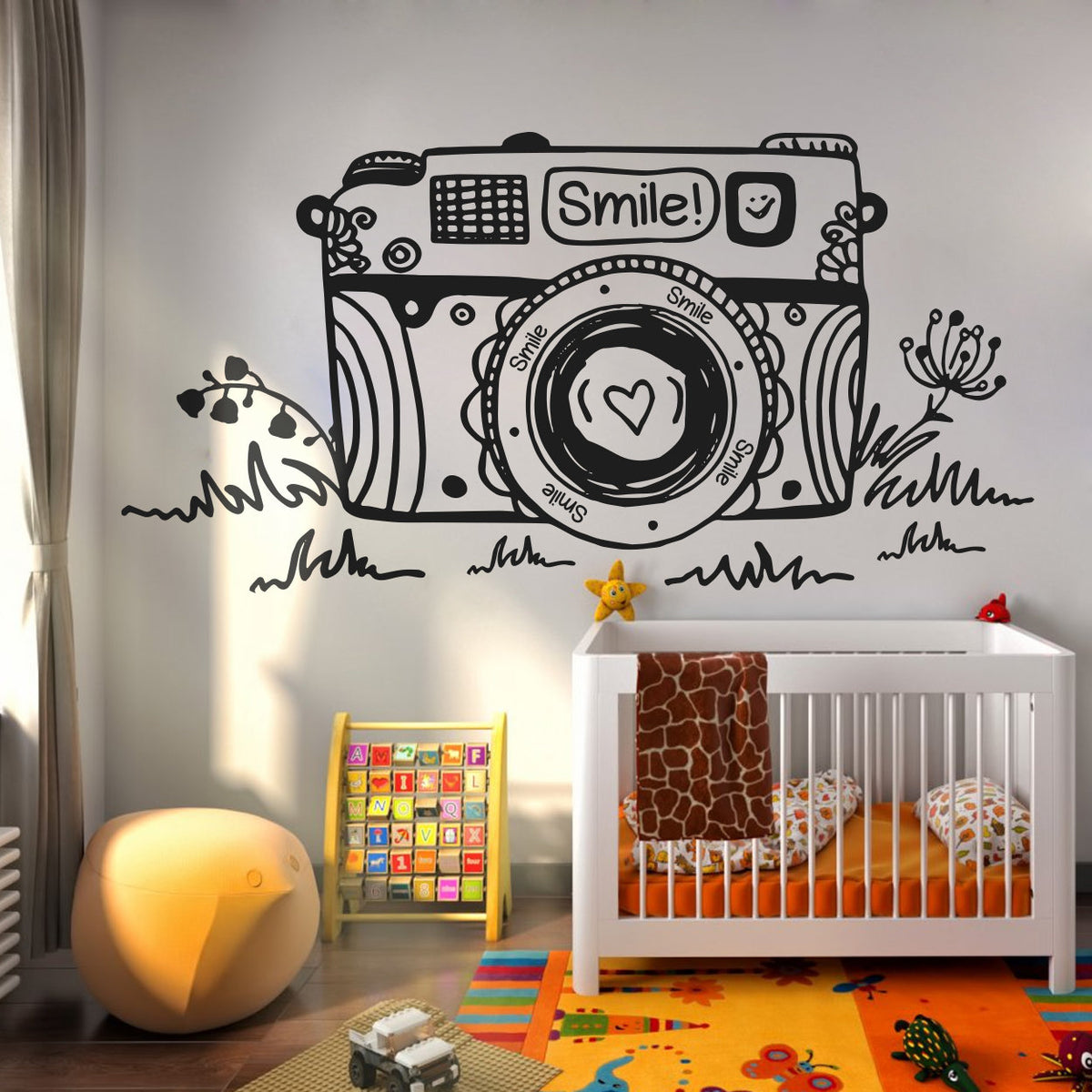 Floral Camera Wall Decal: Die-Cut Vinyl Art, Easy Application