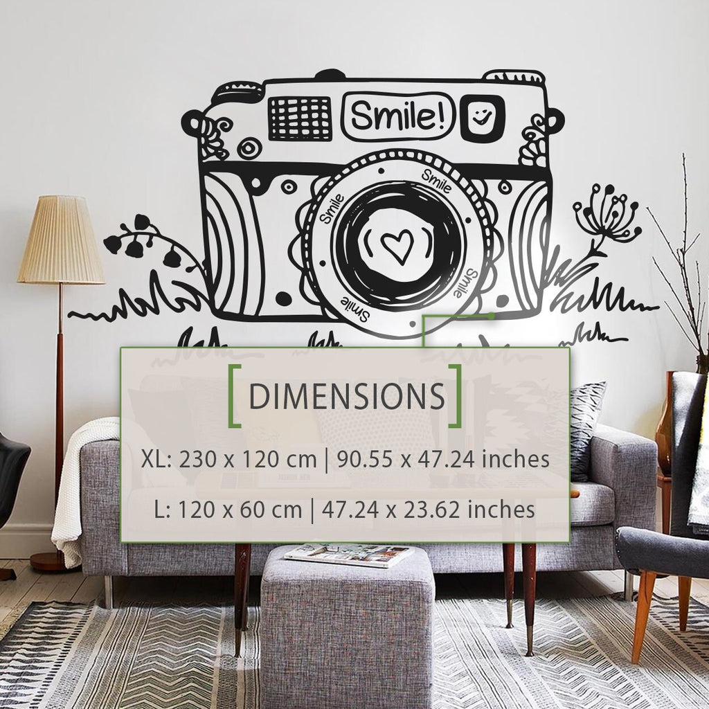 Floral Camera Wall Decal: Die-Cut Vinyl Art, Easy Application
