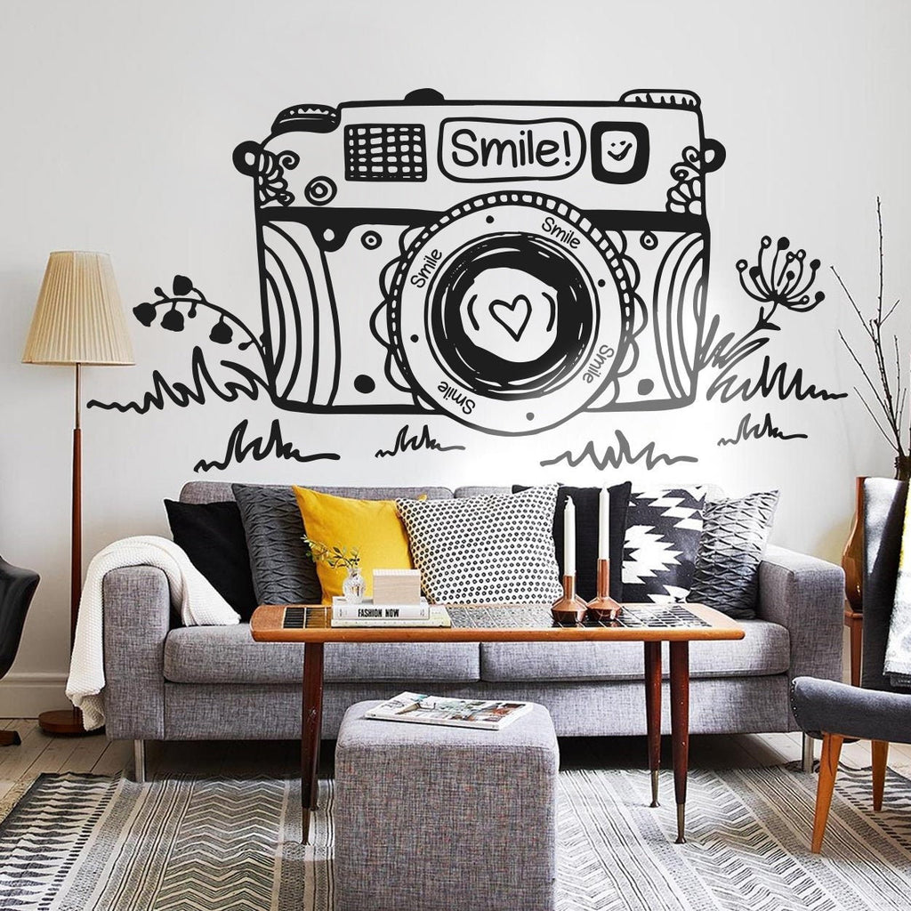 Floral Camera Wall Decal: Die-Cut Vinyl Art, Easy Application
