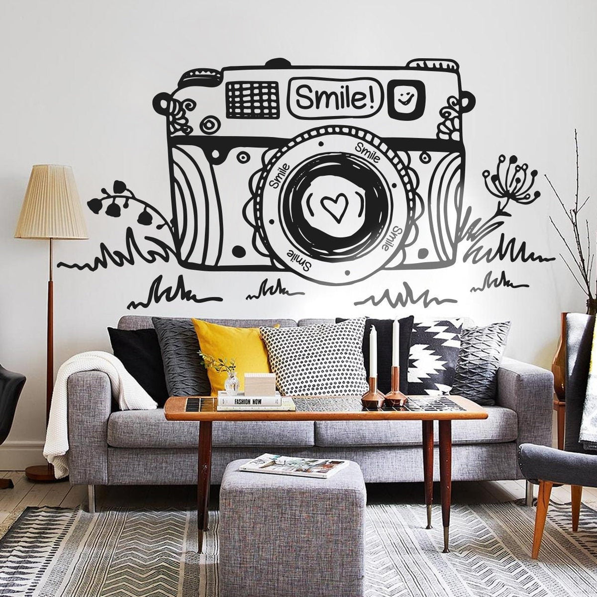 Floral Camera Wall Decal: Die-Cut Vinyl Art, Easy Application