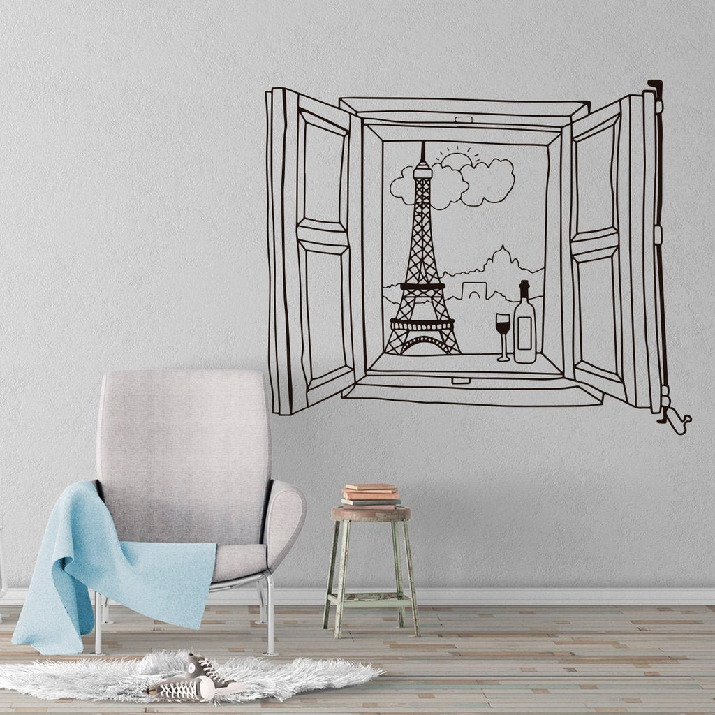 Eiffel Tower Paris Window View Wall Decal - Living Room Decor
