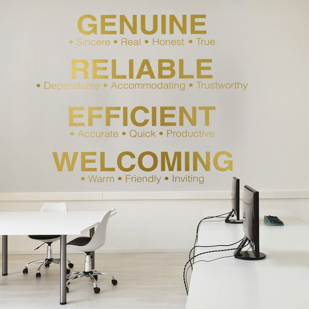 Inspirational Office Values Wall Decal: Motivational Typography Art
