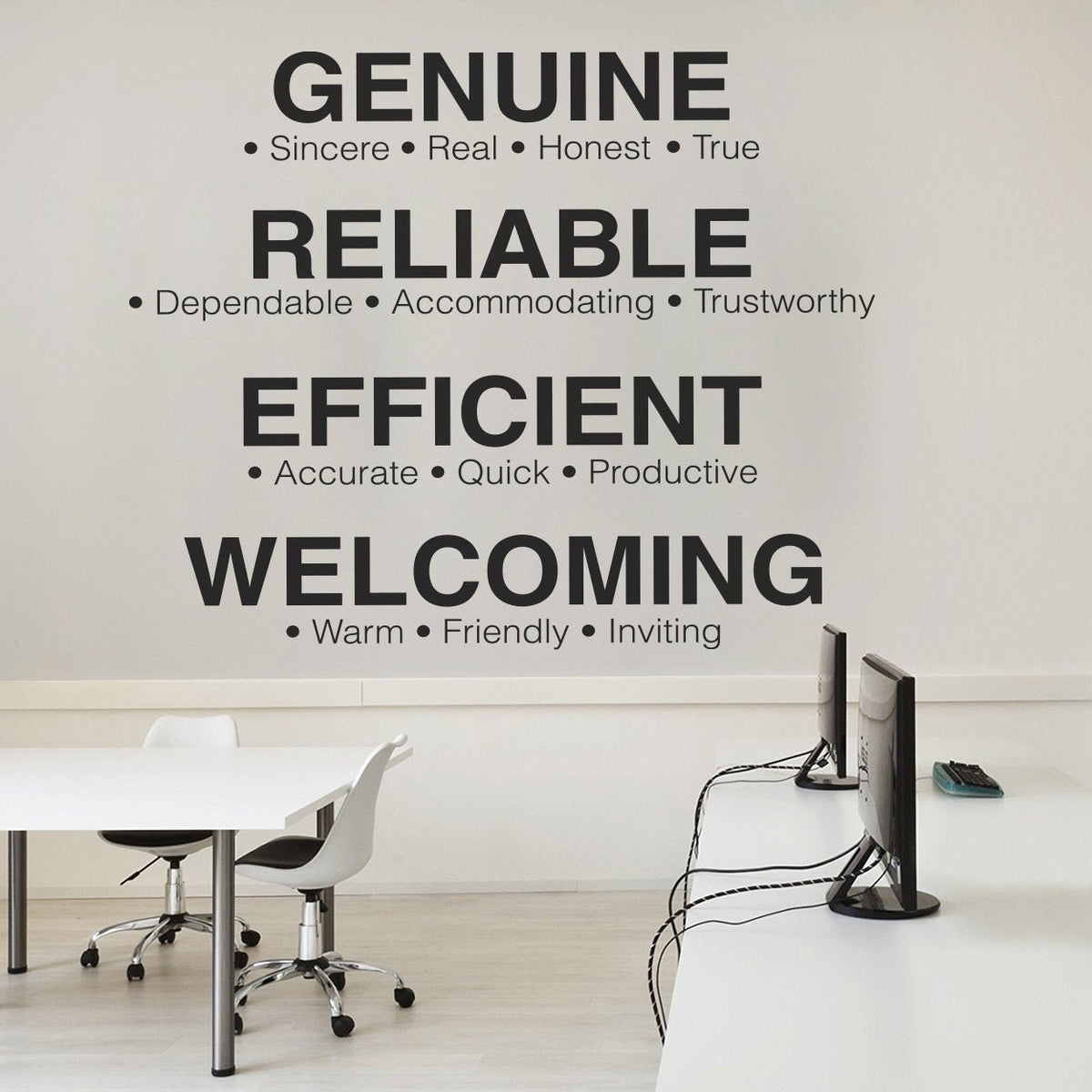 Inspirational Office Values Wall Decal: Motivational Typography Art
