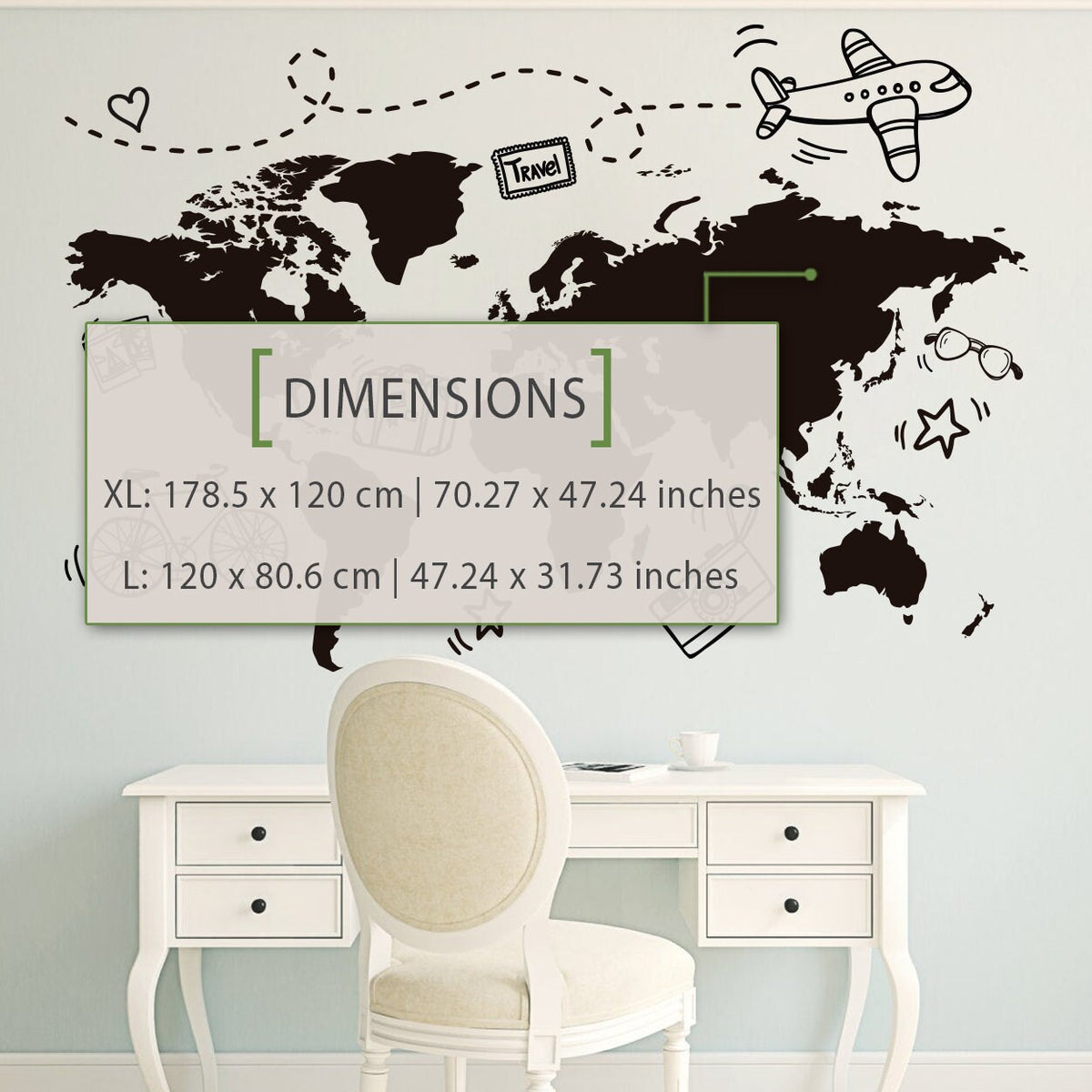 Travel World Map Wall Decal: Kids Adventure Home Decor