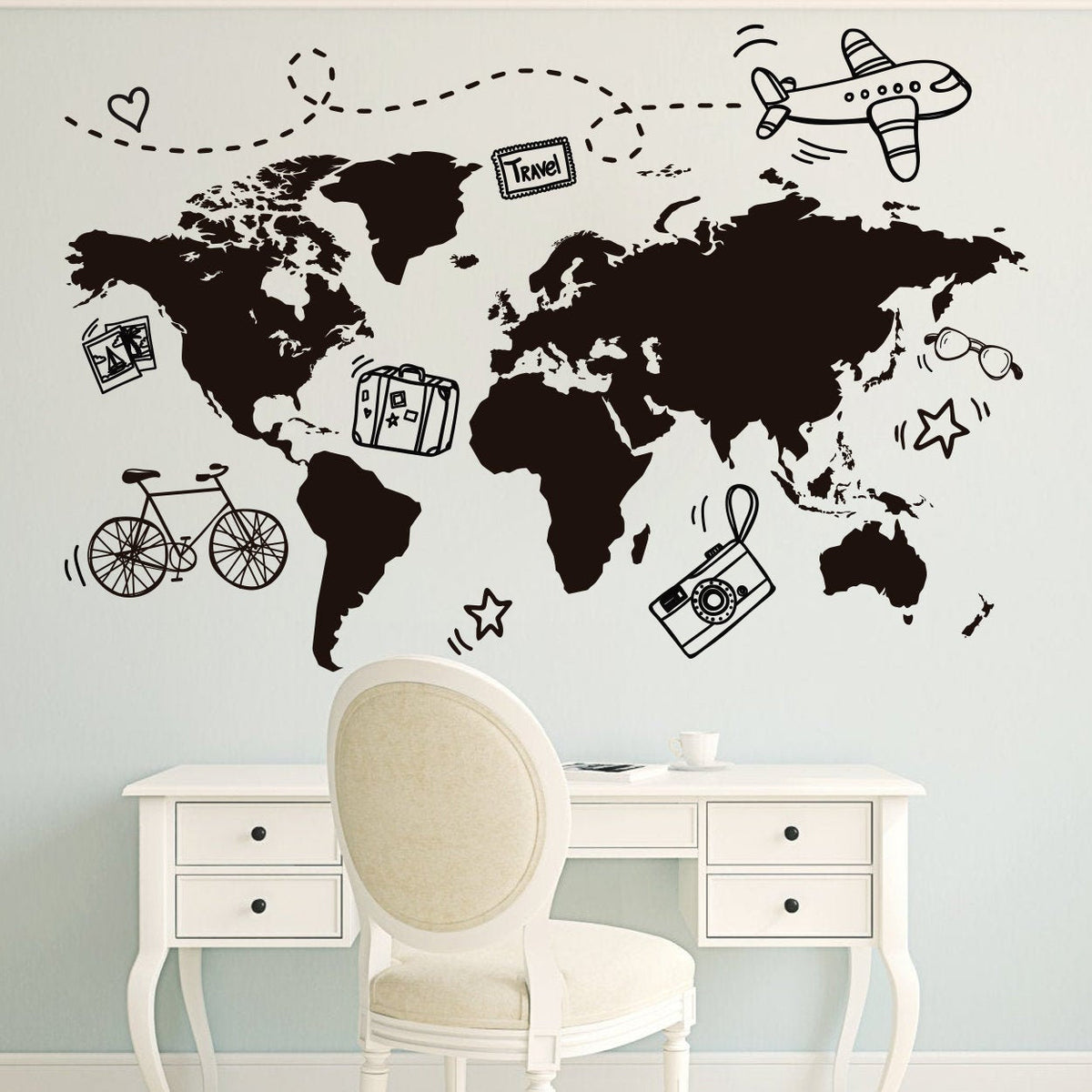 Travel World Map Wall Decal: Kids Adventure Home Decor