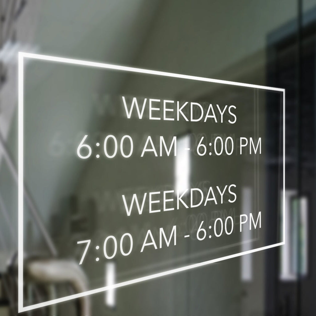 Store Front Hours Vinyl Decal - Business Window Sign