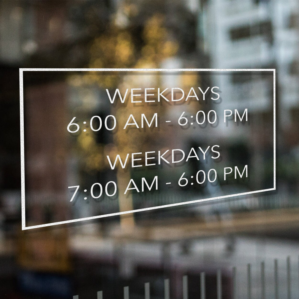 Store Front Hours Vinyl Decal - Business Window Sign