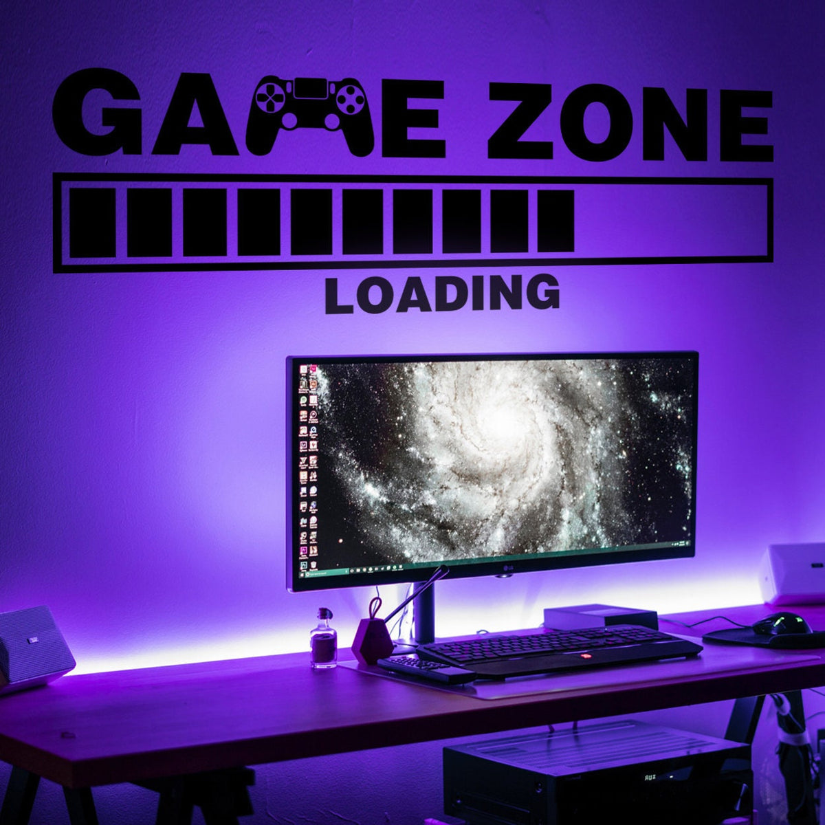 Game Zone Wall Decal, Gamer Room Decor, Battlestation Vinyl Sticker, Minimalist Art