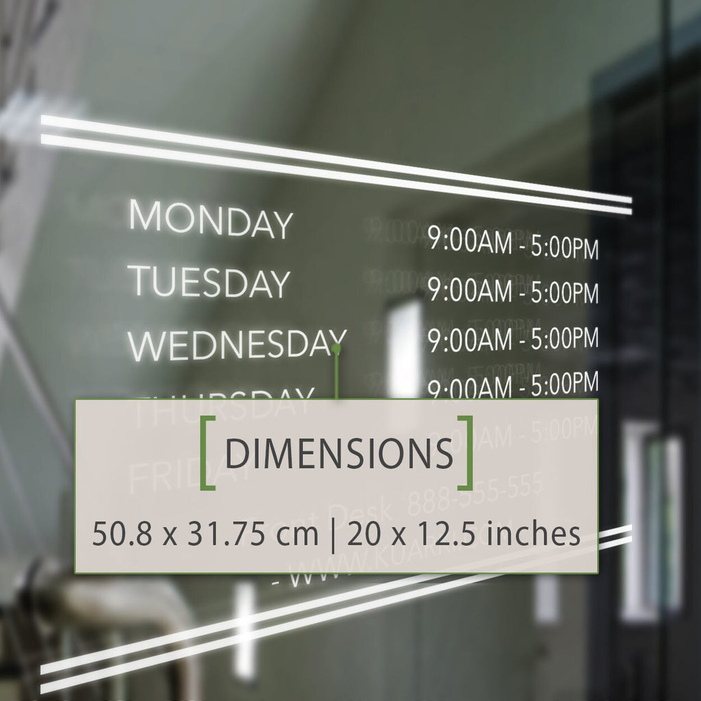 Business Hours Vinyl Decal - Storefront Window Sign