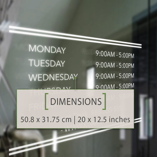 Business Hours Vinyl Decal - Storefront Window Sign