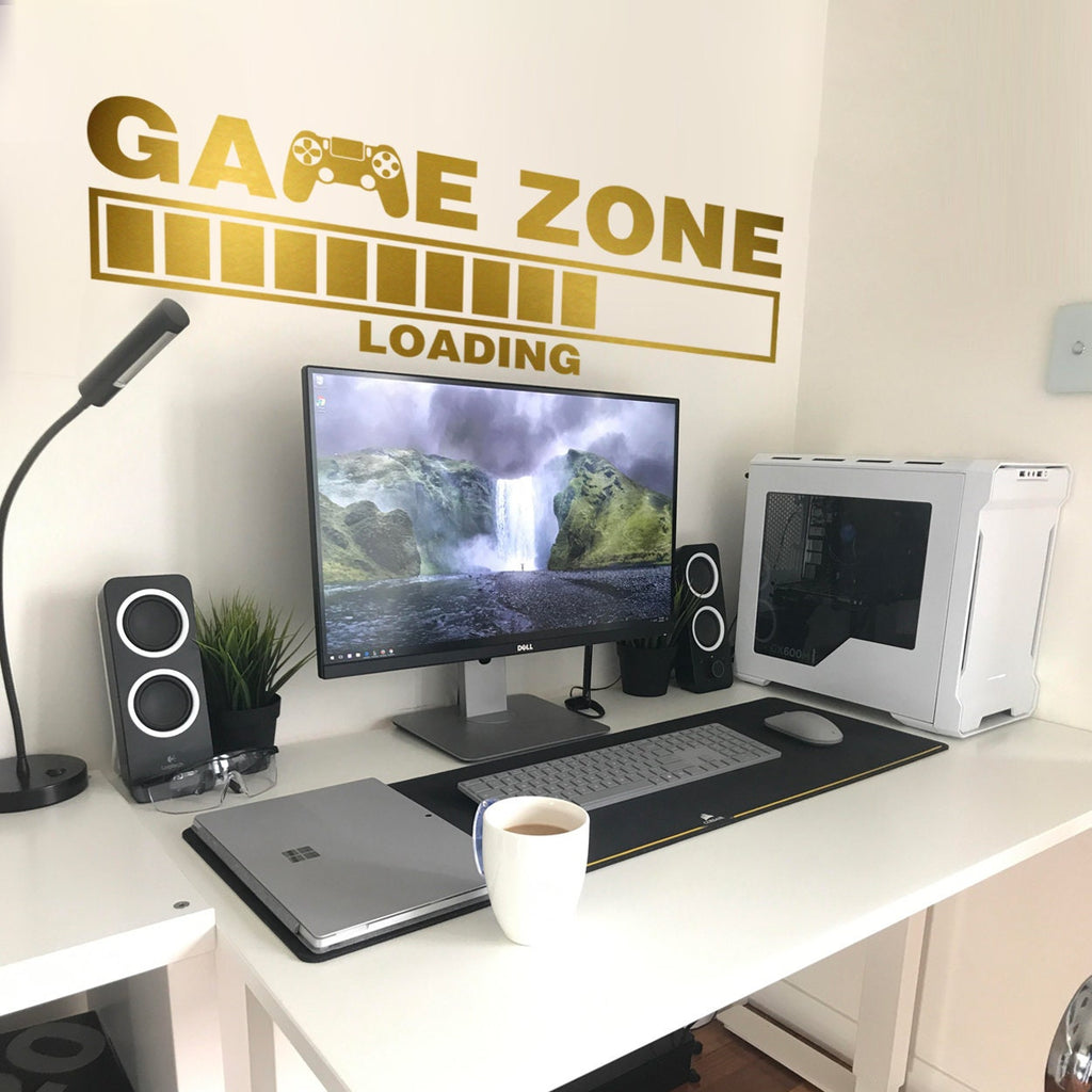 Game Zone Wall Decal, Gamer Room Decor, Battlestation Vinyl Sticker, Minimalist Art