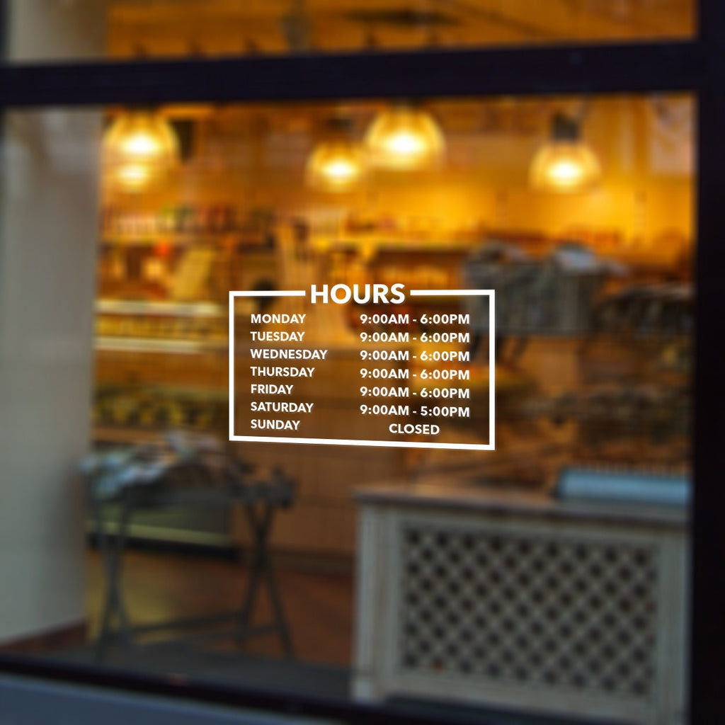 Business Hours Decal: Store Front Window Sign, Boutique Office Decor