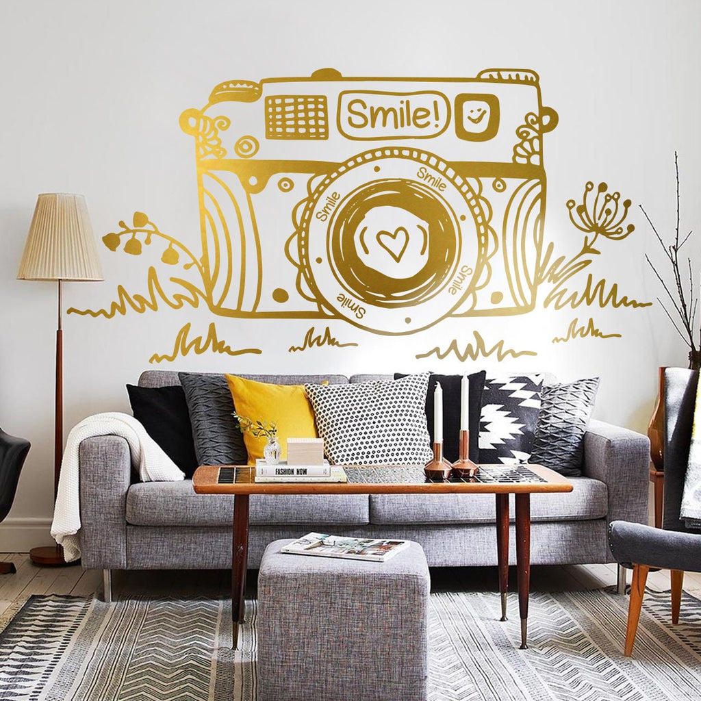 Floral Camera Wall Decal: Die-Cut Vinyl Art, Easy Application