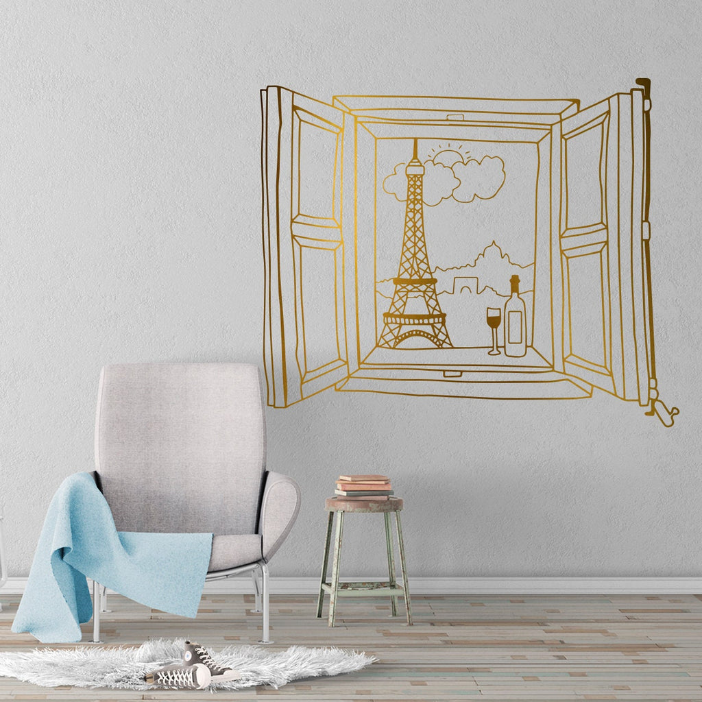 Eiffel Tower Paris Window View Wall Decal - Living Room Decor