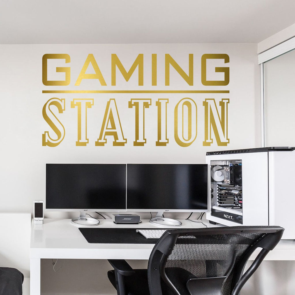 Gaming Station Wall Decal, Gamer Room Decor, Battlestation Vinyl Sticker, Minimalist Art