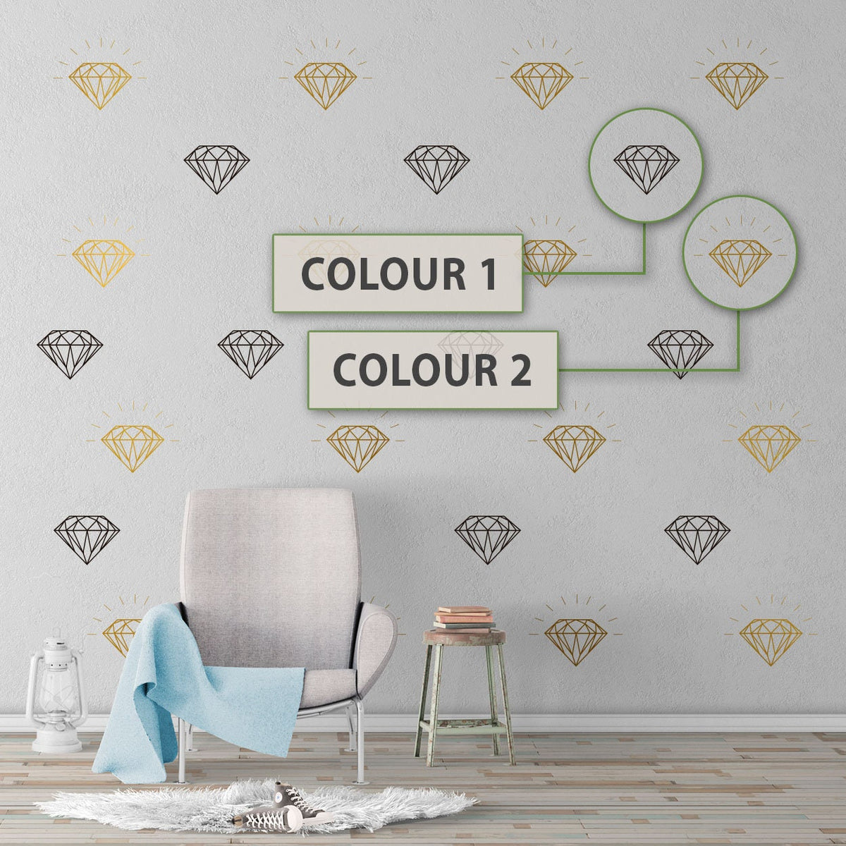 Geometric Diamond Wall Decals: Bedroom Decor, Set of 20