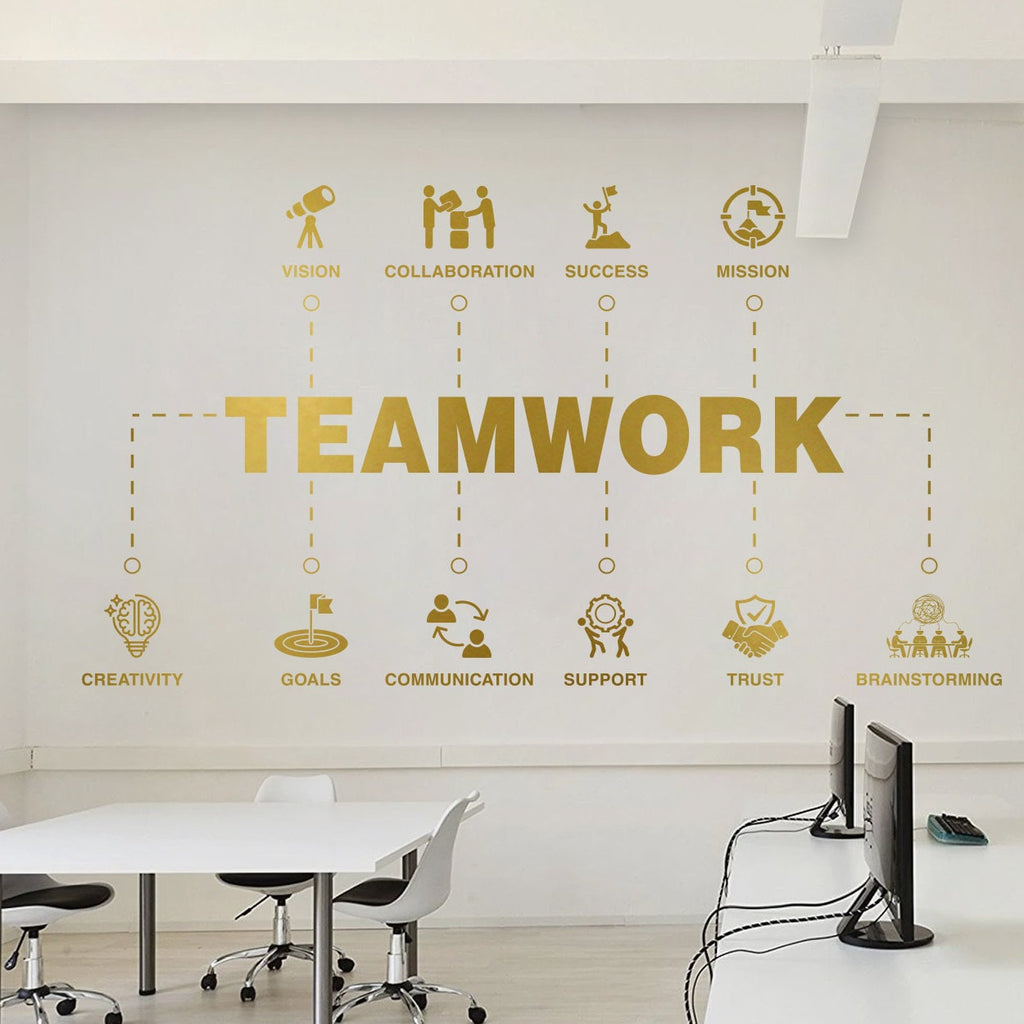 Teamwork Values Vinyl Wall Decal, Motivational Office Decor for Meeting Rooms & Team Building
