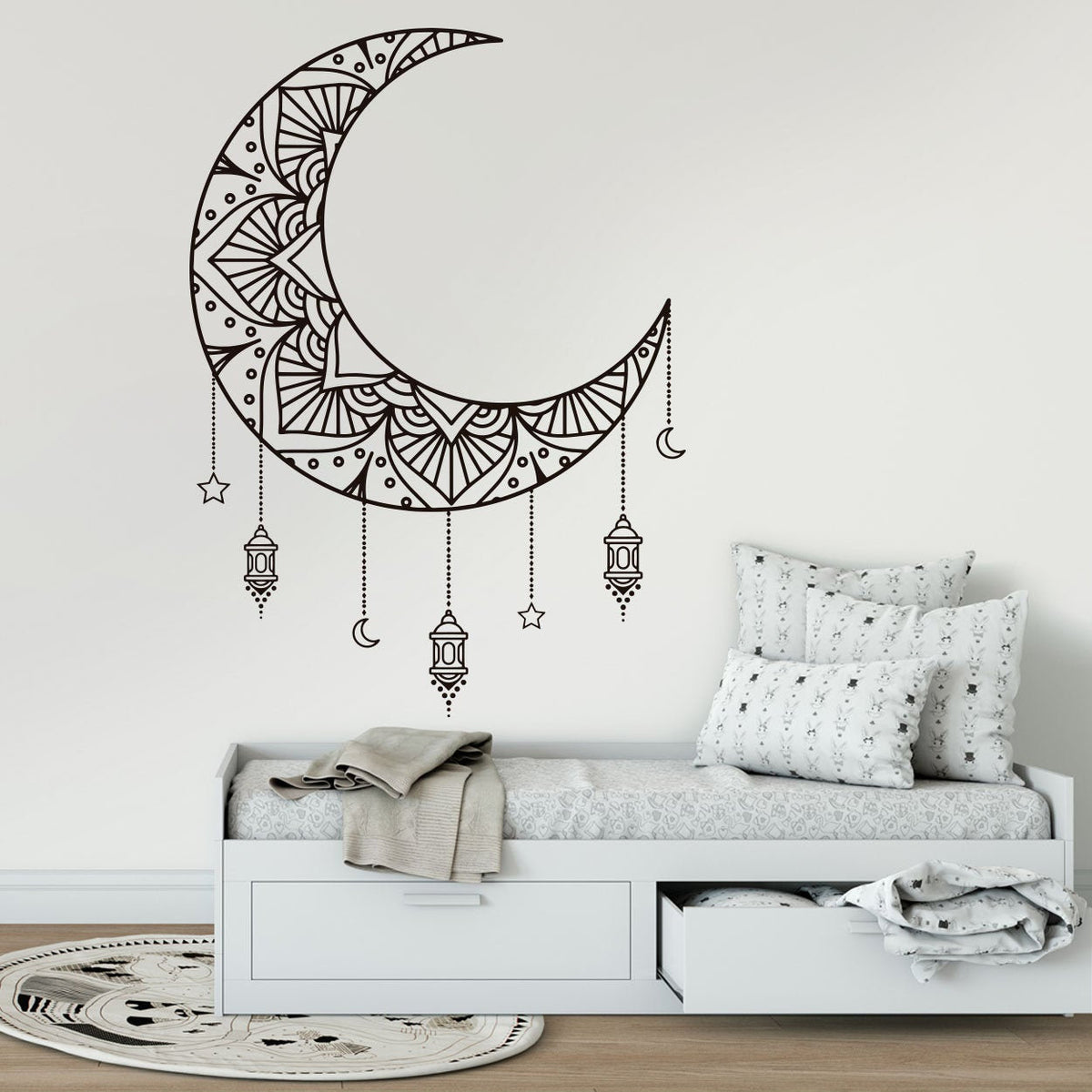 Mandala Moon Wall Decal: Geometric Home Decor
