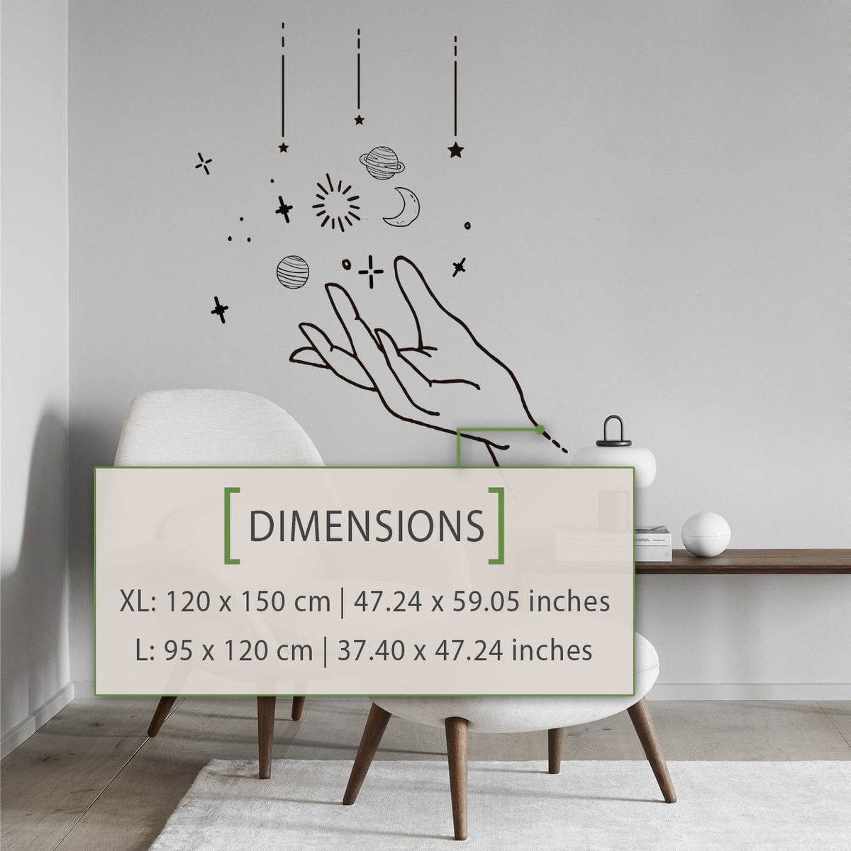 Hand and Planets Vinyl Wall Decal: Space Doodles Art