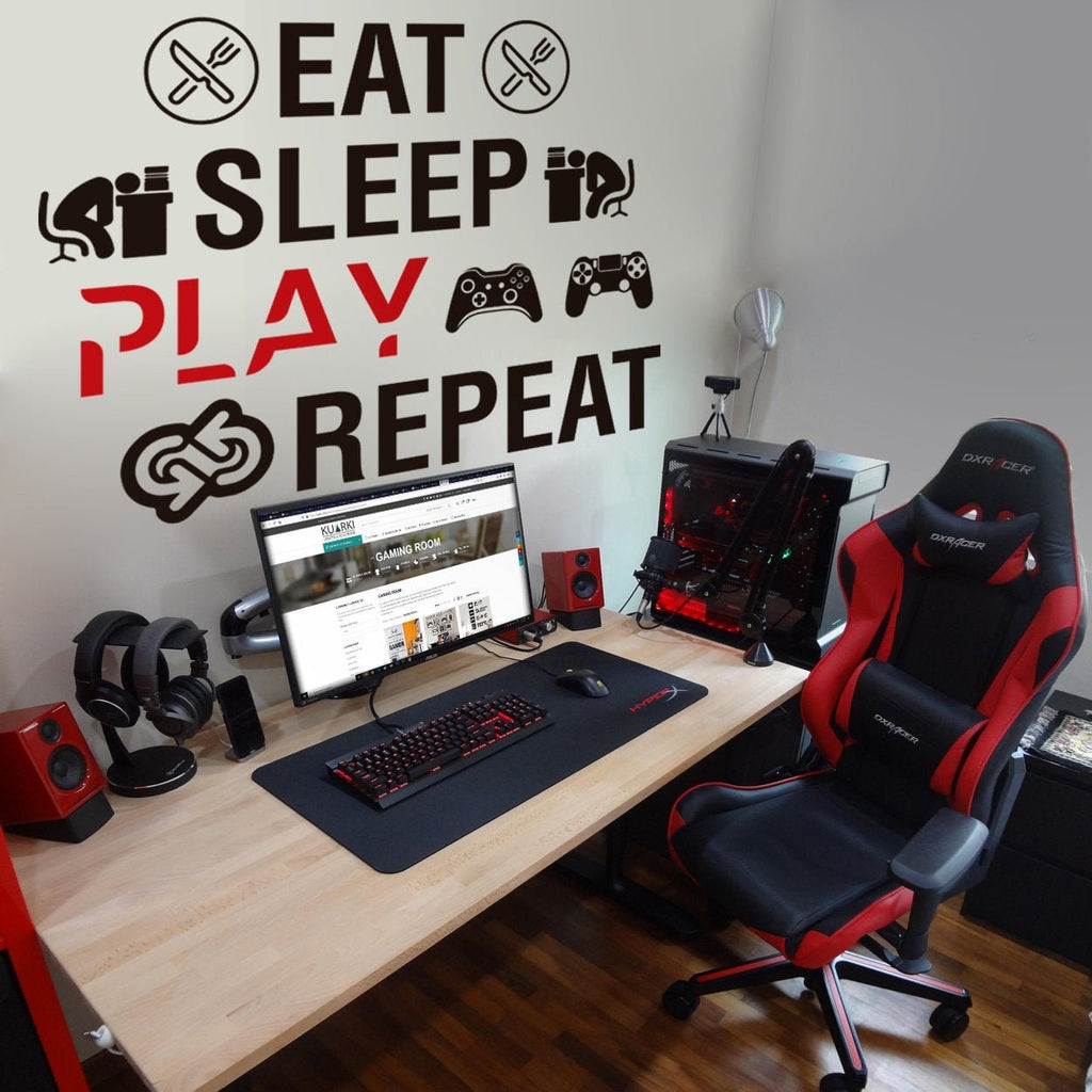 Eat Sleep Play Repeat Gamer Wall Decal, Video Game Room Decor, Vinyl Sticker