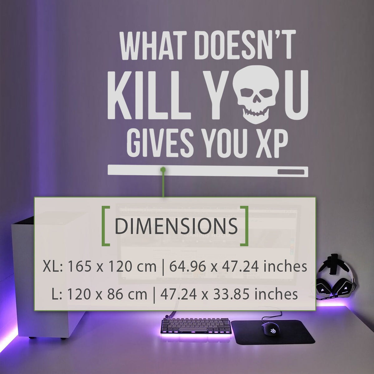 What Doesn't Kill You Gives You XP Wall Decal, Gamer Room Decor, Vinyl Sticker