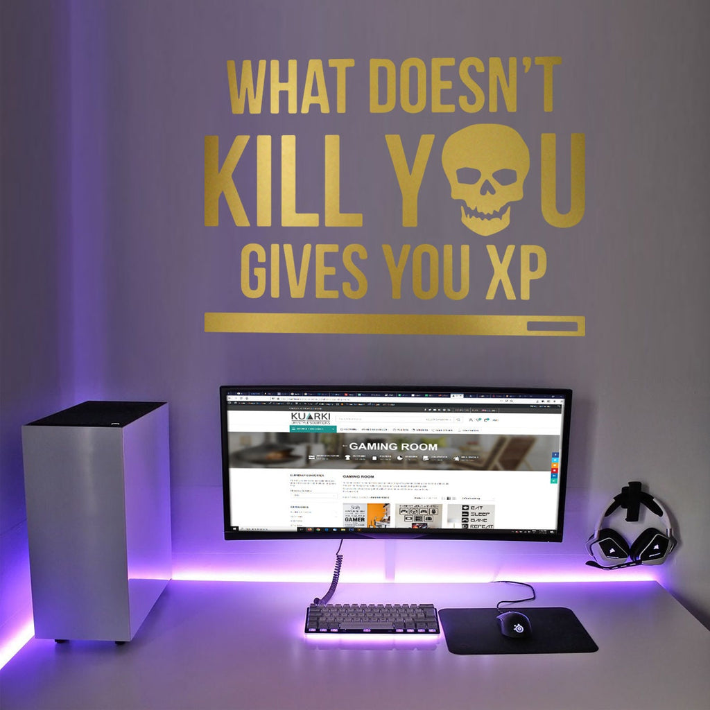 What Doesn't Kill You Gives You XP Wall Decal, Gamer Room Decor, Vinyl Sticker
