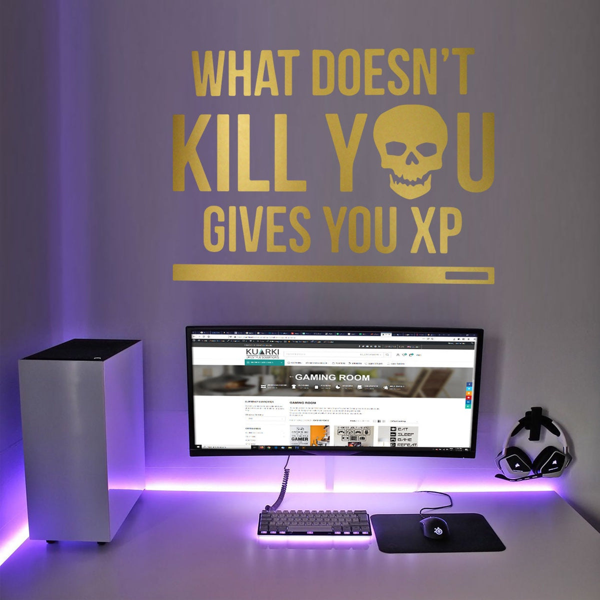 What Doesn't Kill You Gives You XP Wall Decal, Gamer Room Decor, Vinyl Sticker