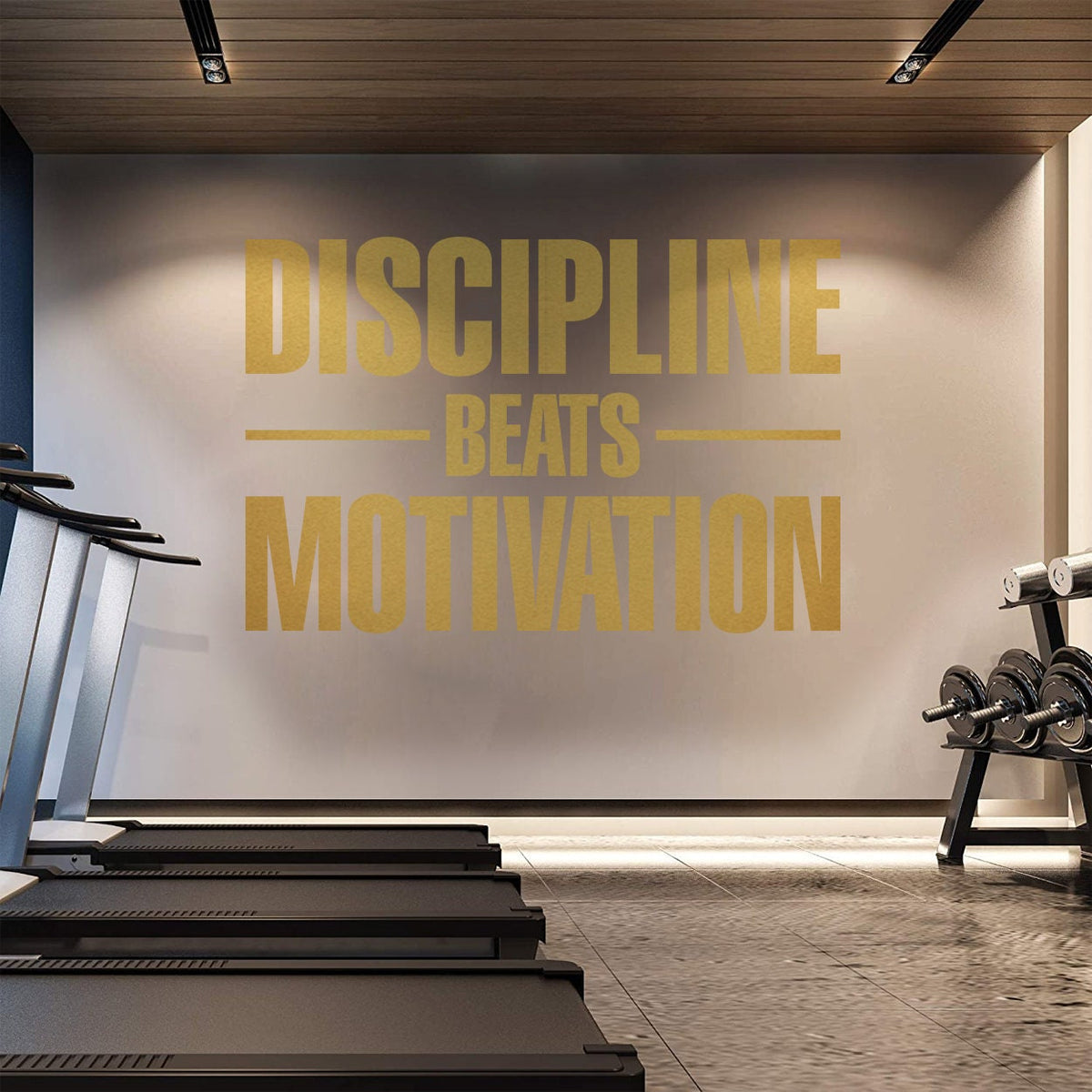 Discipline Beats Motivation Gym Wall Decal: Fitness Sticker