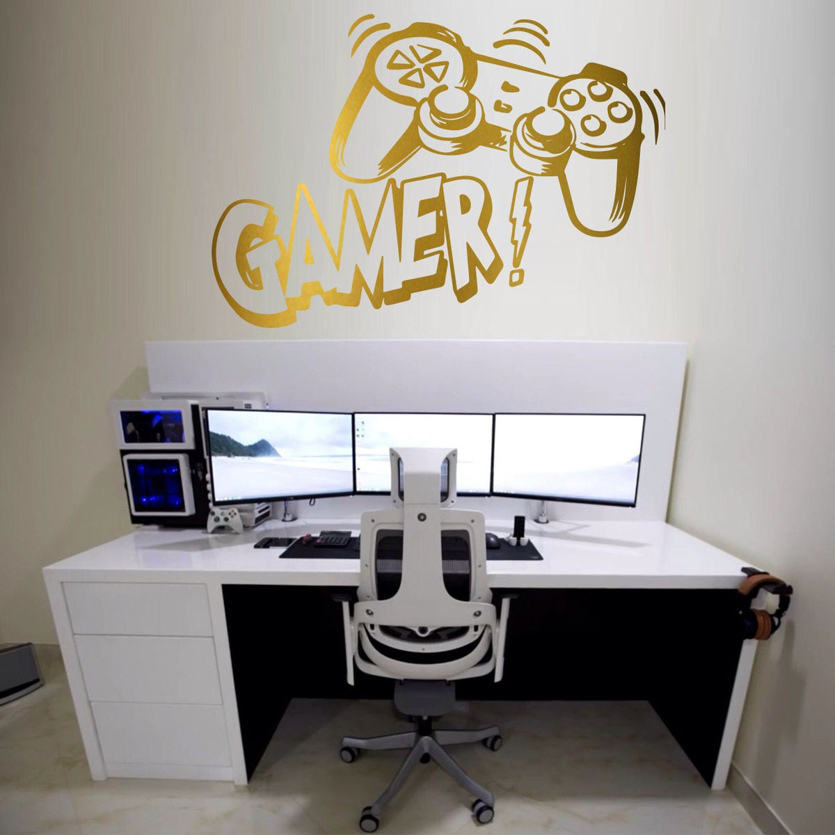 Gamer Wall Decal, Bold Graffiti Gamer Room Decor, Battlestation Vinyl Sticker