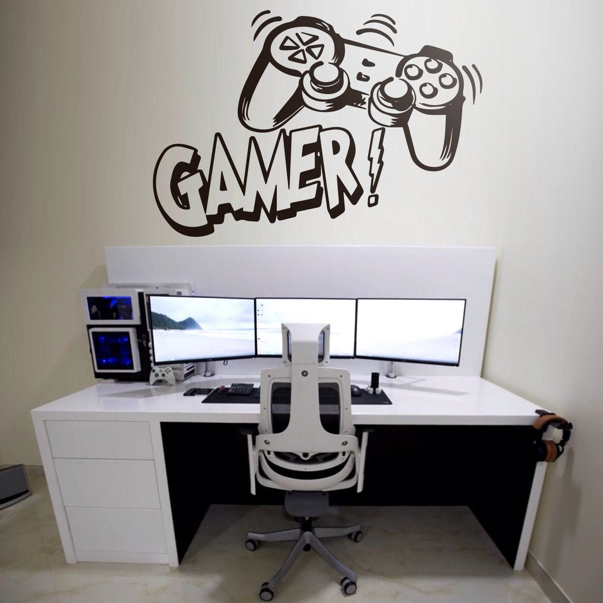 Gamer Wall Decal, Bold Graffiti Gamer Room Decor, Battlestation Vinyl Sticker