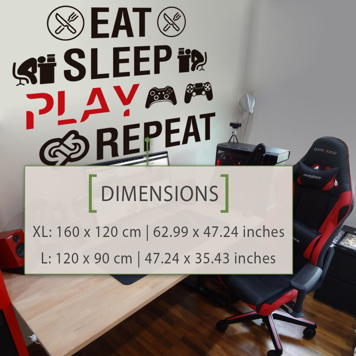 Eat Sleep Play Repeat Gamer Wall Decal, Video Game Room Decor, Vinyl Sticker