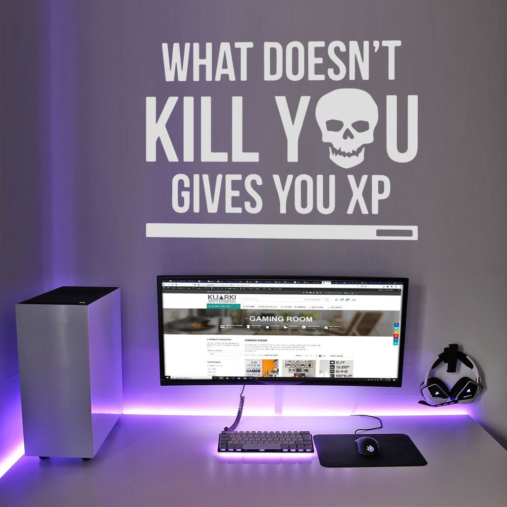 What Doesn't Kill You Gives You XP Wall Decal, Gamer Room Decor, Vinyl Sticker