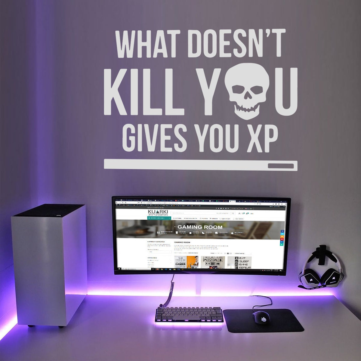 What Doesn't Kill You Gives You XP Wall Decal, Gamer Room Decor, Vinyl Sticker