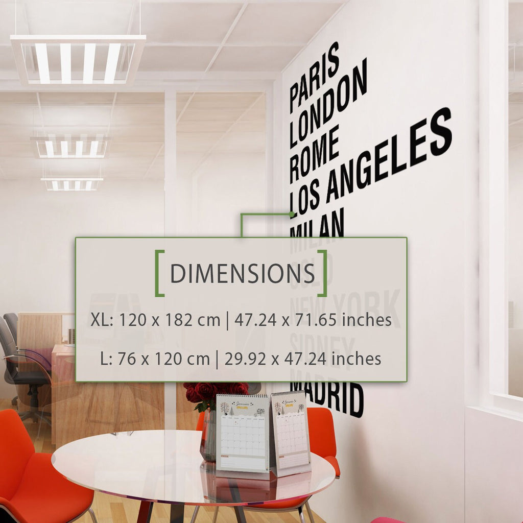 Custom City Names Wall Decal: Modern Office Decor