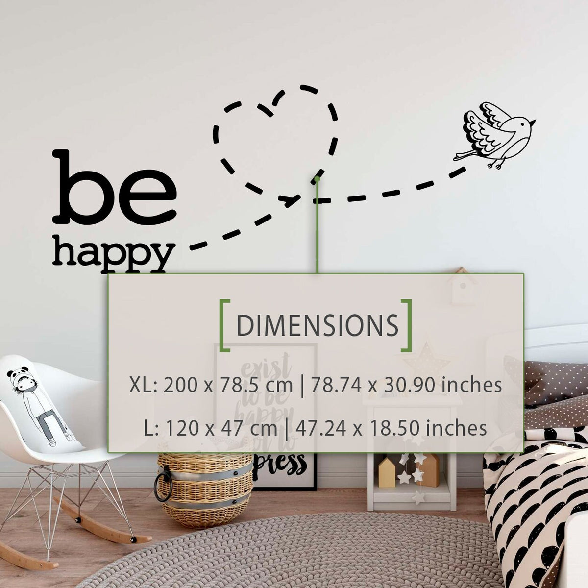 Be Happy Bird Wall Decal: Kids Room Decor