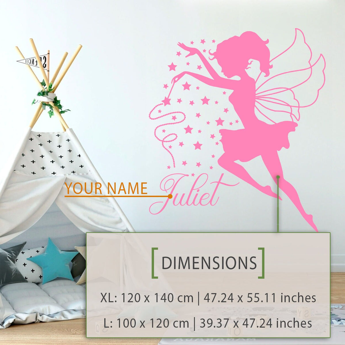 Custom Name Fairy Wall Decal: Stars, Kids Room Decor