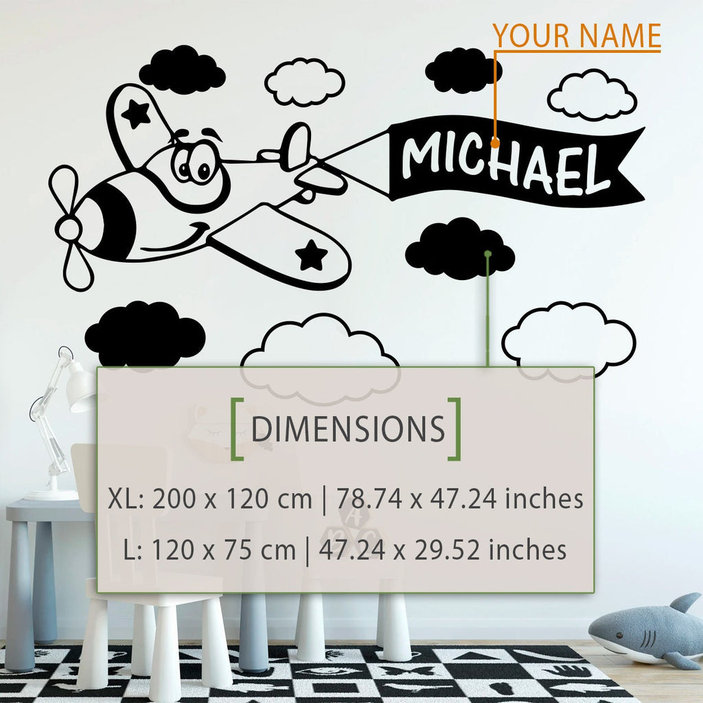 Custom Name Airplane Wall Decal: Kids Nursery Decor
