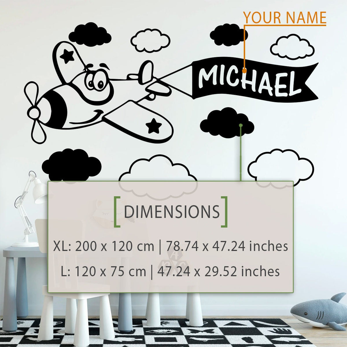 Custom Name Airplane Wall Decal: Kids Nursery Decor