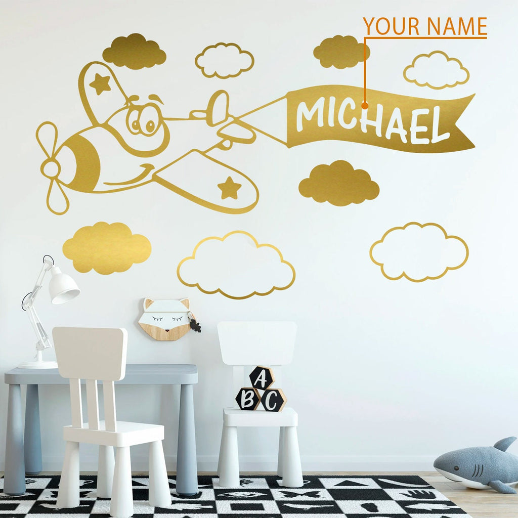 Custom Name Airplane Wall Decal: Kids Nursery Decor